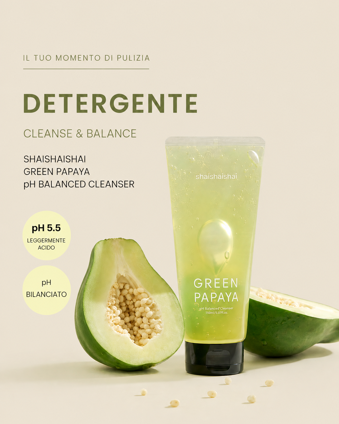 shaishaishai GREEN PAPAYA pH-balancierter Reiniger